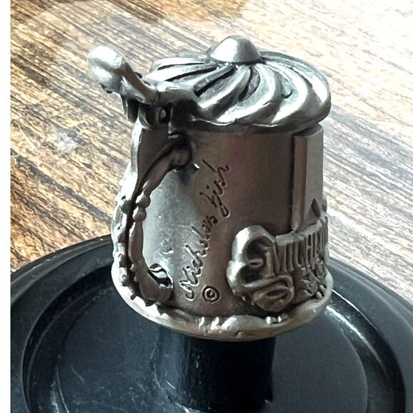 Nicholas Gish Pewter Thimble Michelob Beer Stein Opening Lid Display Dome Signed - Picture 4 of 4